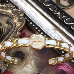 Tory Burch Gold and White Bracelet